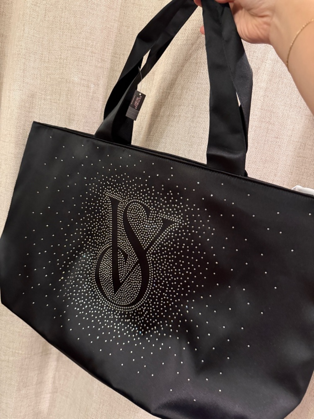 Victoria Secret NWT Black Studded Tote Bag with Monogram Detail